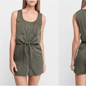 Satin Patch Pocket Button Front Tie Romper